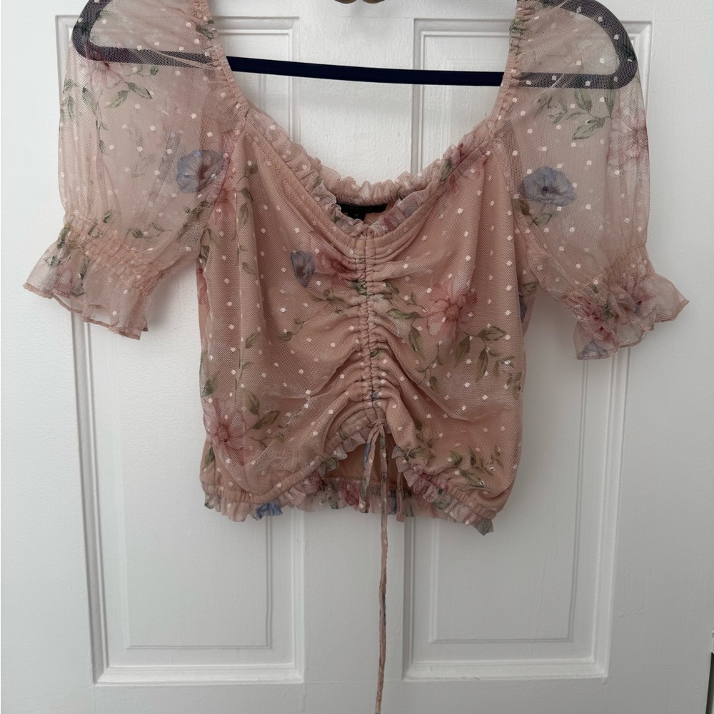 Willow Pink Puff Sleeve Ruched Blouse